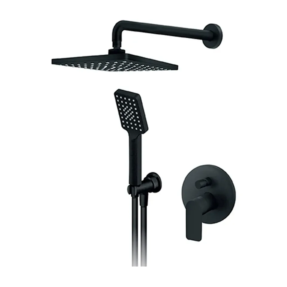 Ugradna baterija za tuš Rosan S2 Black crna mat sa zidnim tušem 210x210 mm i ručnim tušem