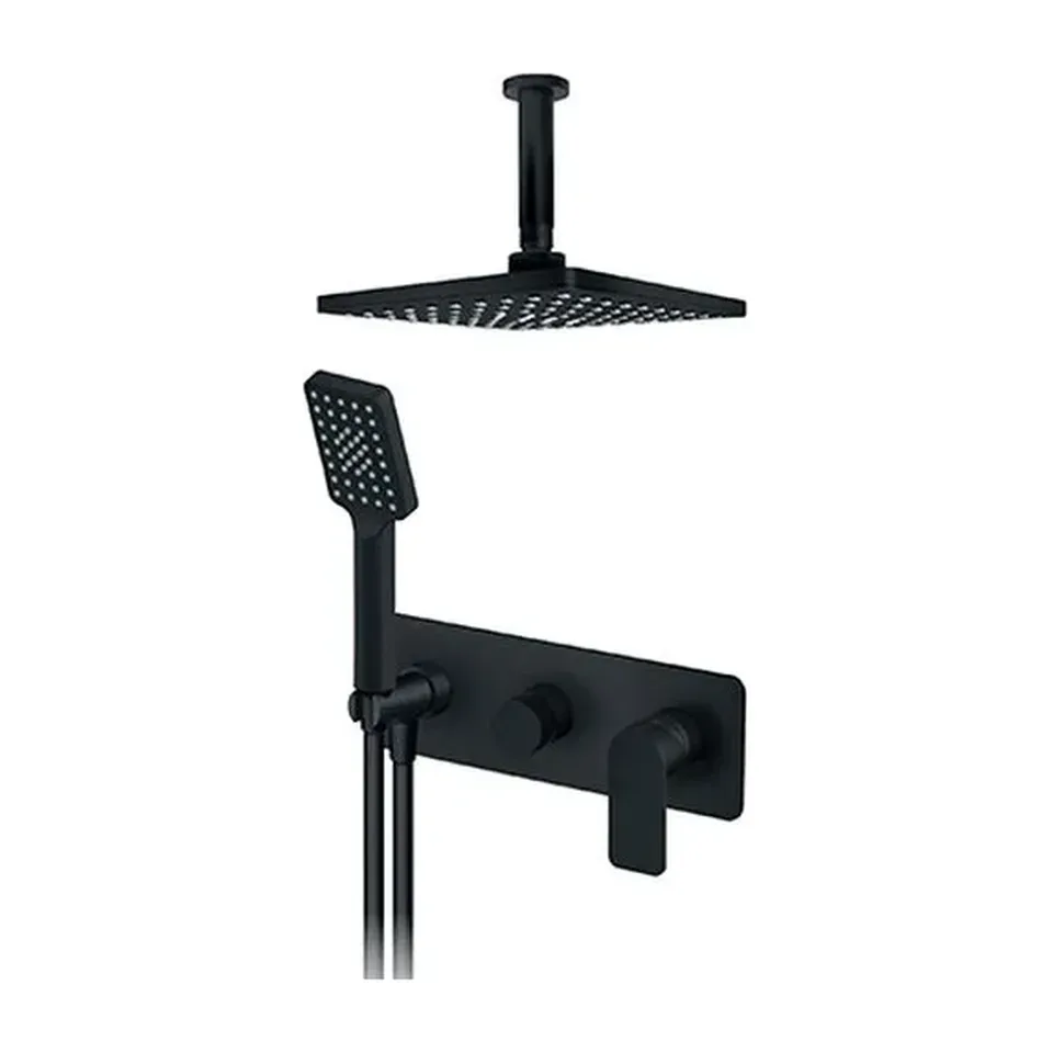 Uzidna baterija za tuš Rosan S.2 Black crna sa plafonskim tušem 210x210mm i ručnim tušem