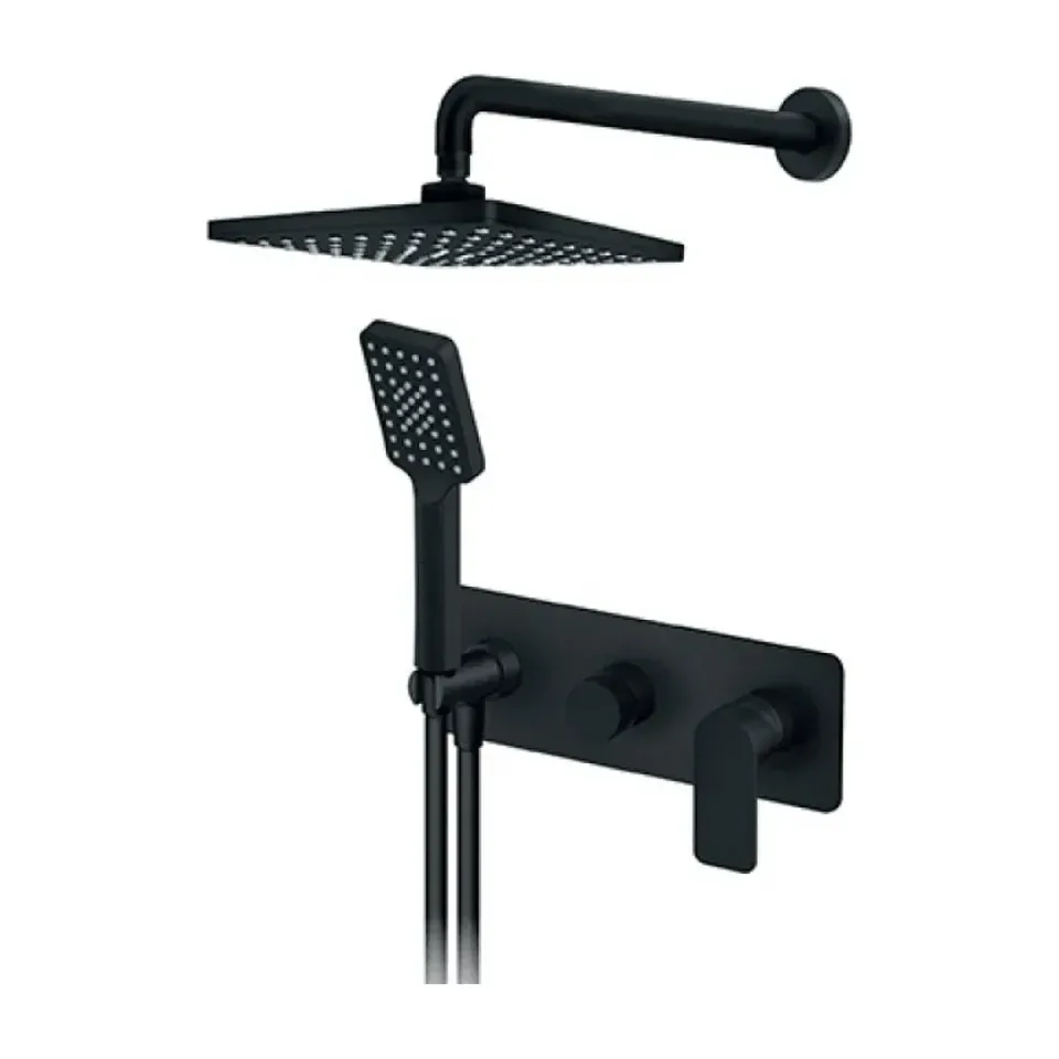 Uzidna baterija za tuš Rosan S.2 Black crna sa zidnim tušem 210x210mm i ručnim tušem